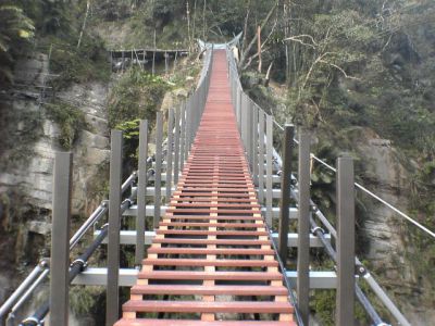 Bridge deck and railing installation.